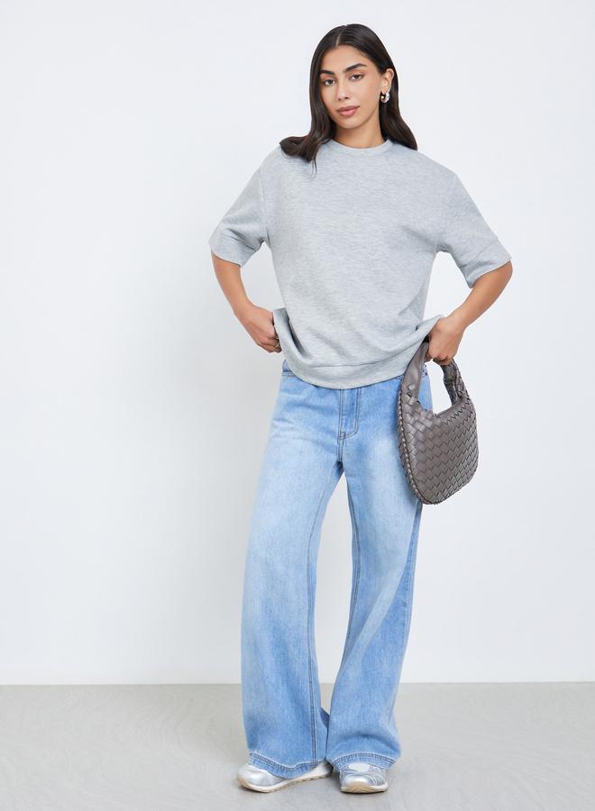 Styli Grey Oversized Round Neck T-Shirt - Image 2